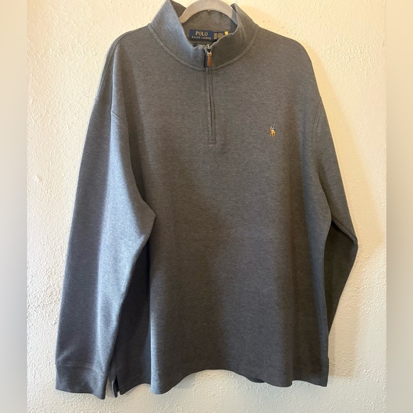 Polo Ralph Lauren Estate Rib 1/4 Zip Pullover Knit Sweater Gray Men's 2XB - Picture 2 of 5